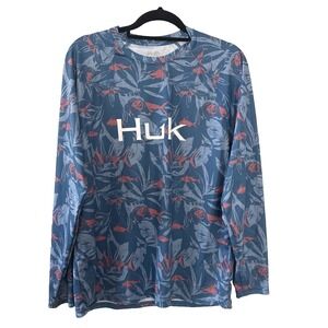 Huk Fishing Shirt Men's Medium Performance Long Sleeve Blue